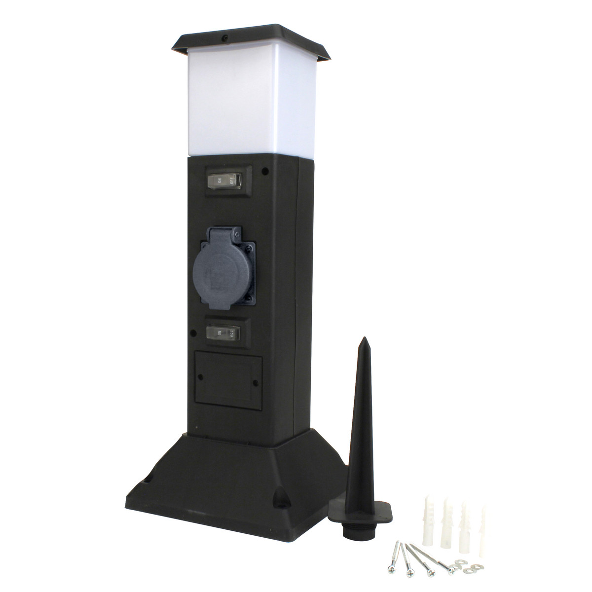 Gartensteckdose mit Lampe 2 Steckdosen, ohne Kabel