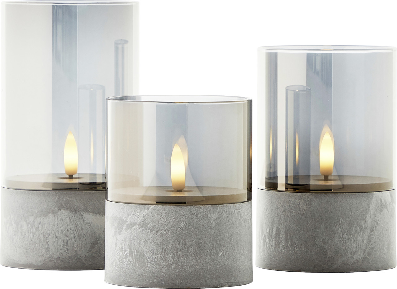 Brilliant LED Tischleuchten Kerzen Bougie grau rauchglas 3 Stück