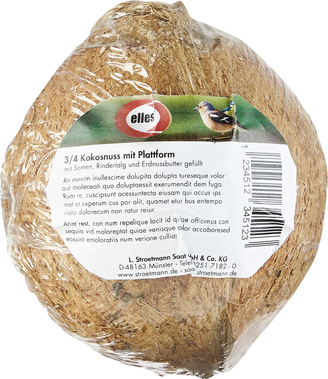 Elles Vogelfutter – Erdnussbuttermix 400 g in 3/4 Kokosnuss GLO629101183