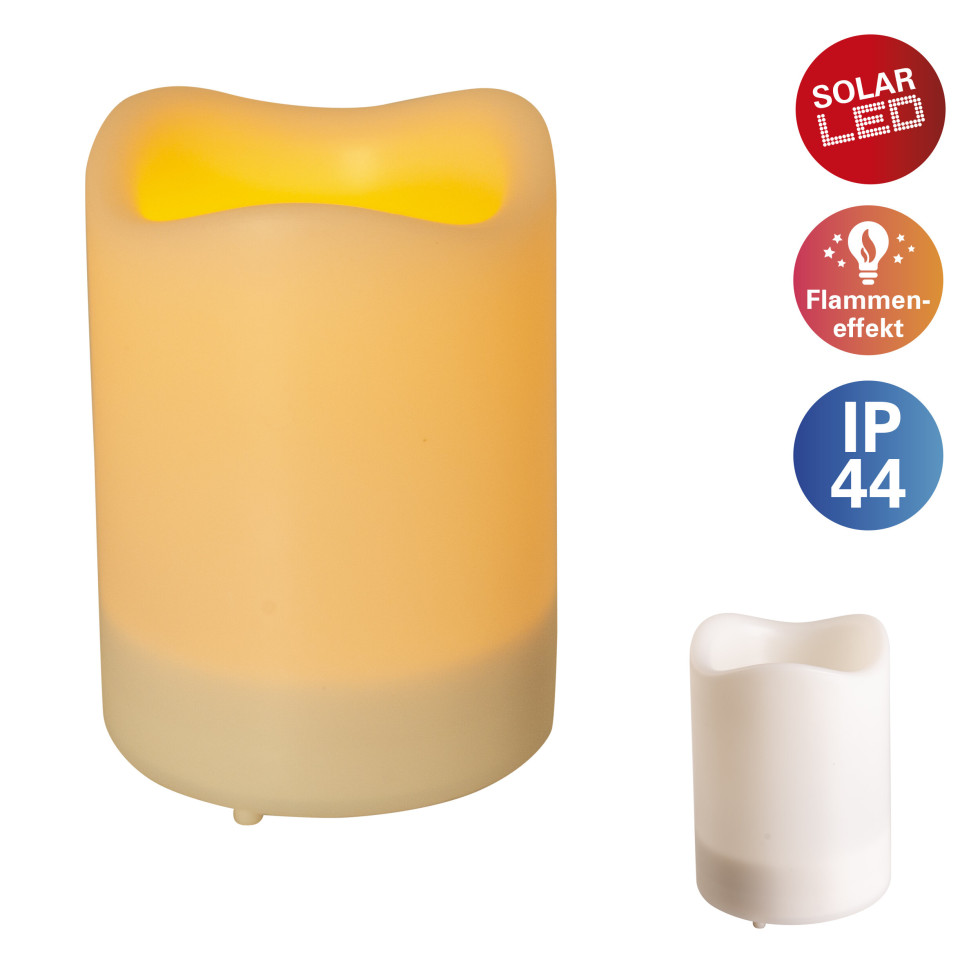 Näve LED-Kerze Solar mit Flammeneffekt 10 x 7,5 cm weiß