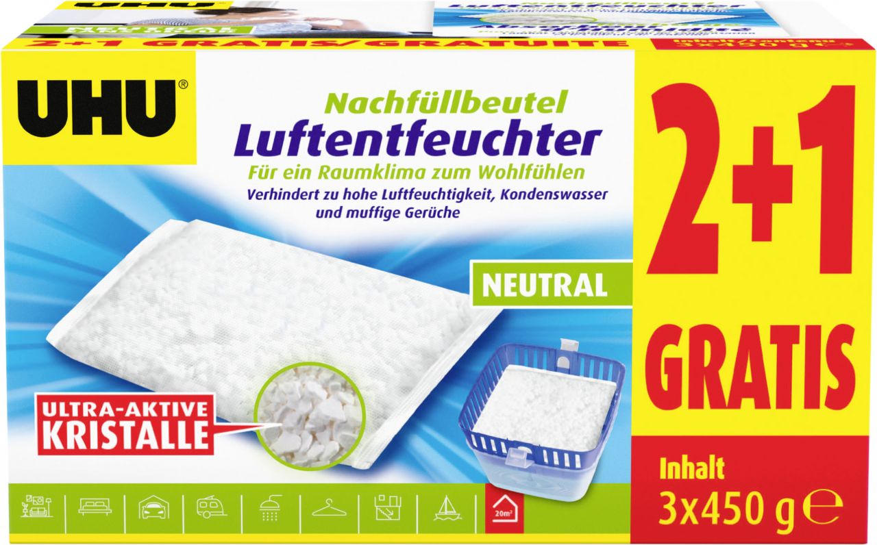 UHU Luftentfeuchter Nachfüllbeutel 450g 2+1 gratis GLO765550099
