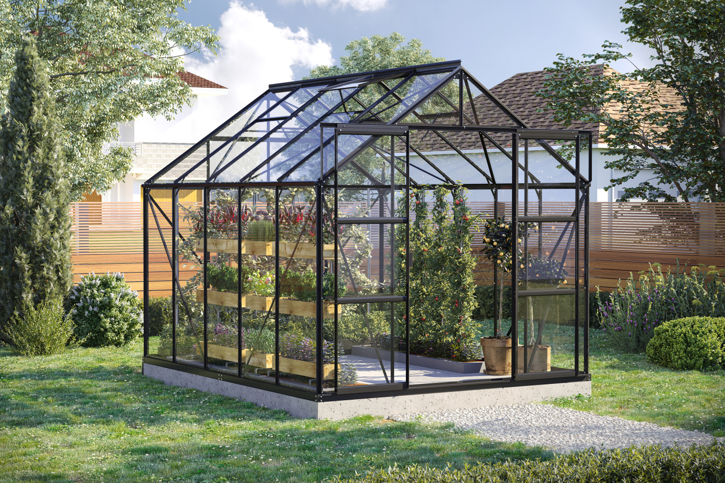 Vitavia Gewächshaus-Set Uranus 8300 ESG 3 mm schwarz 254 x 317 cm