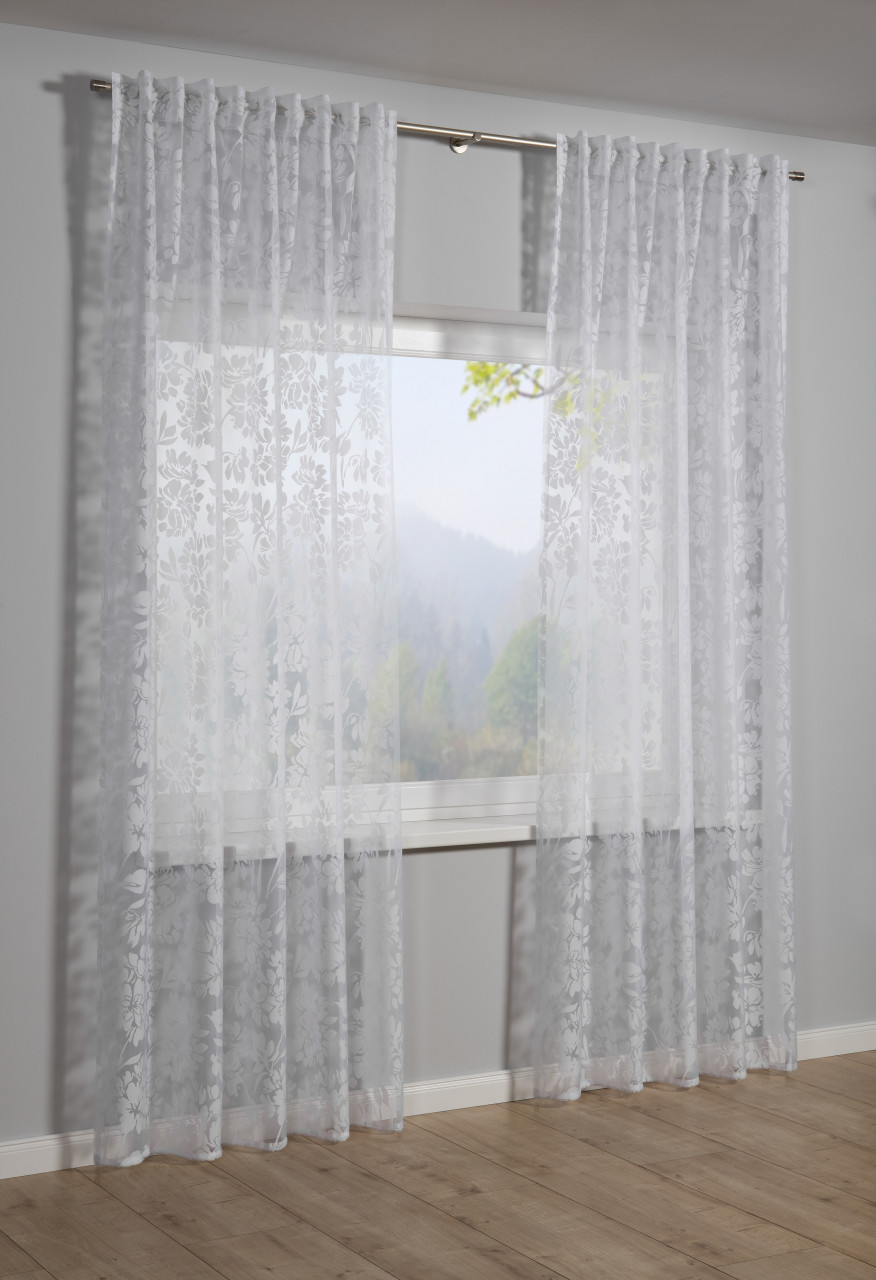 Sehlbach Fertigschal mit Gardinenband Floral 135 x 245 cm weiß