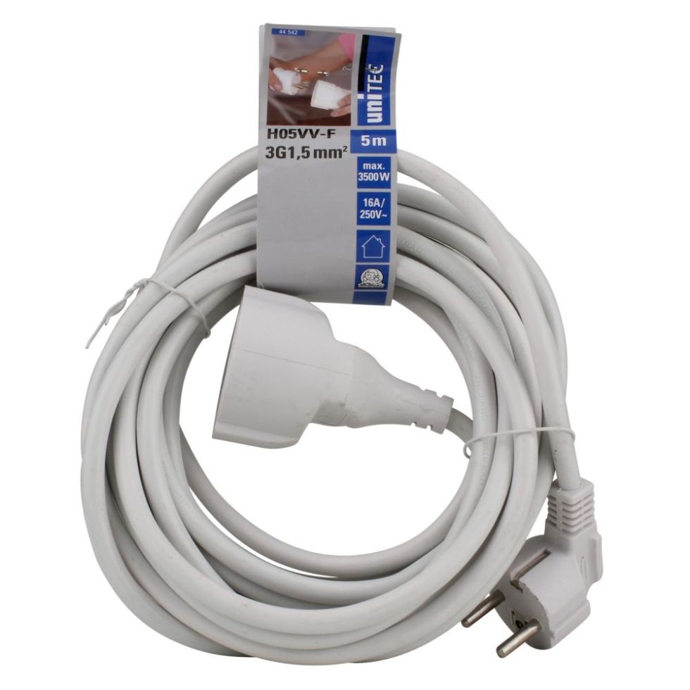 as - Schwabe Aansluitkabel 10 m H05VV-F 3G1,5 verbindingskabel, geaarde hoekstekker met kabel, aansluitkabel 30 mm afgemanteld met adereindhulzen, stroomkabel 230 V, 10 A, IP20, wit, 70807