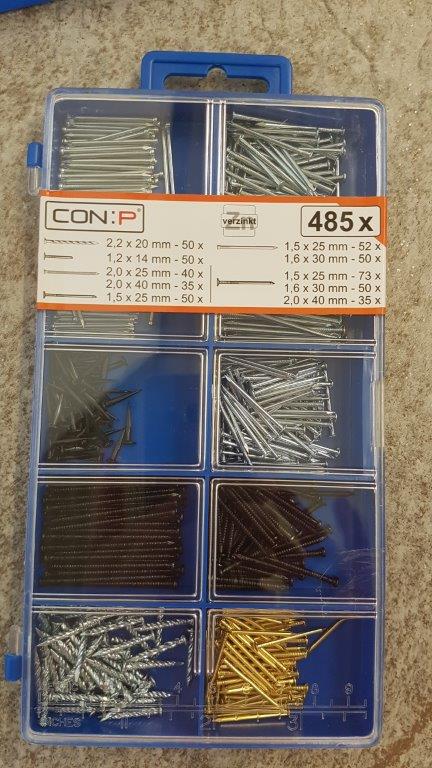 Connex Conmetall Sortimentskasten Nägel und Stifte, 485 teilig