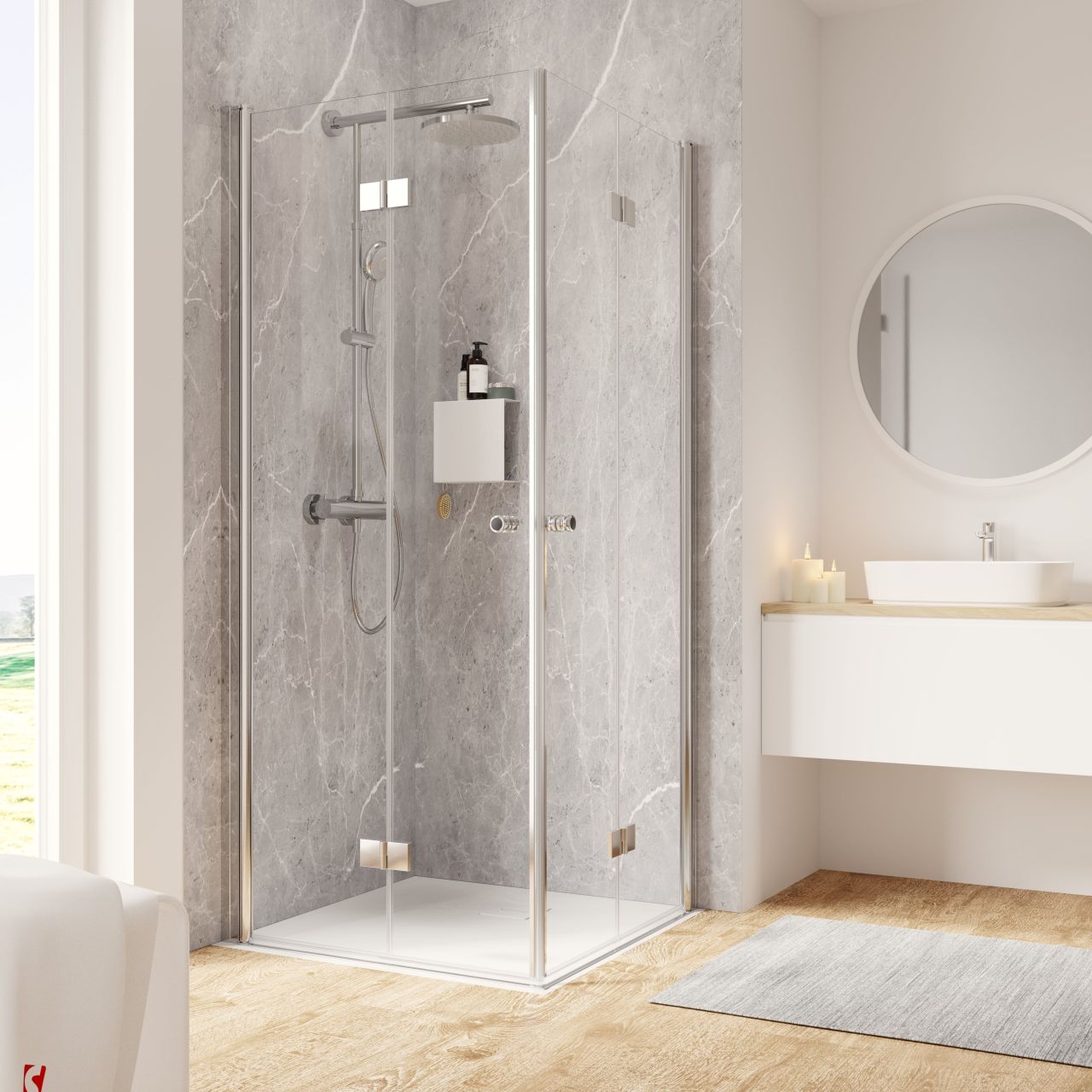 Schulte Eckeinstieg mit Drehfalttür 80 x 80 x 200 cm Garant 2.0 Chromoptik