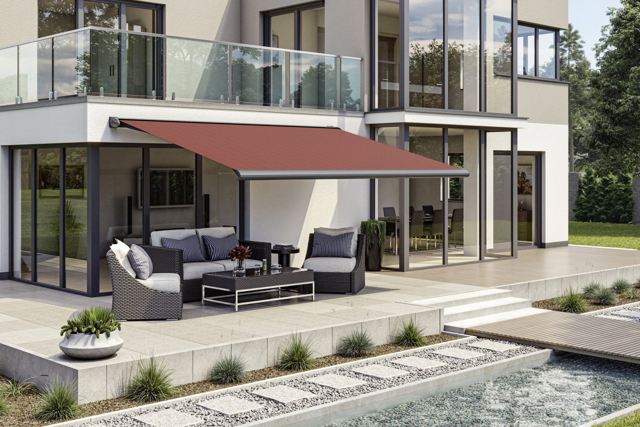 Kassettenmarkise S-Compact bordeaux inkl. Motor, Aufputzschalter