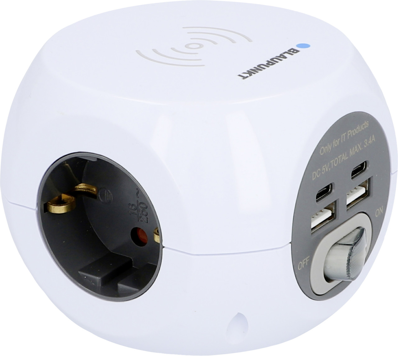 Steckdosen Würfel induktives Laden & USB A+C, 1,4 m, weiß