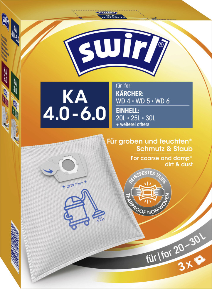 Swirl KA 4.0-6.0 Staubbeutel für Nass-Trockensauger, Kärcher/Einhell 3 Stück