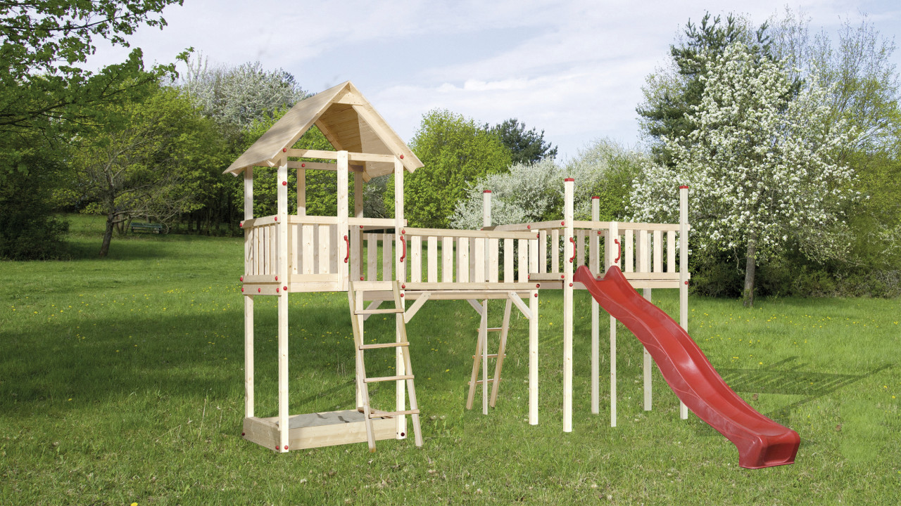 Weka Spiellandschaft 816 450 x 160 cm mit Turm, Brücke, Sandkasten, Rutsche GLO784203661