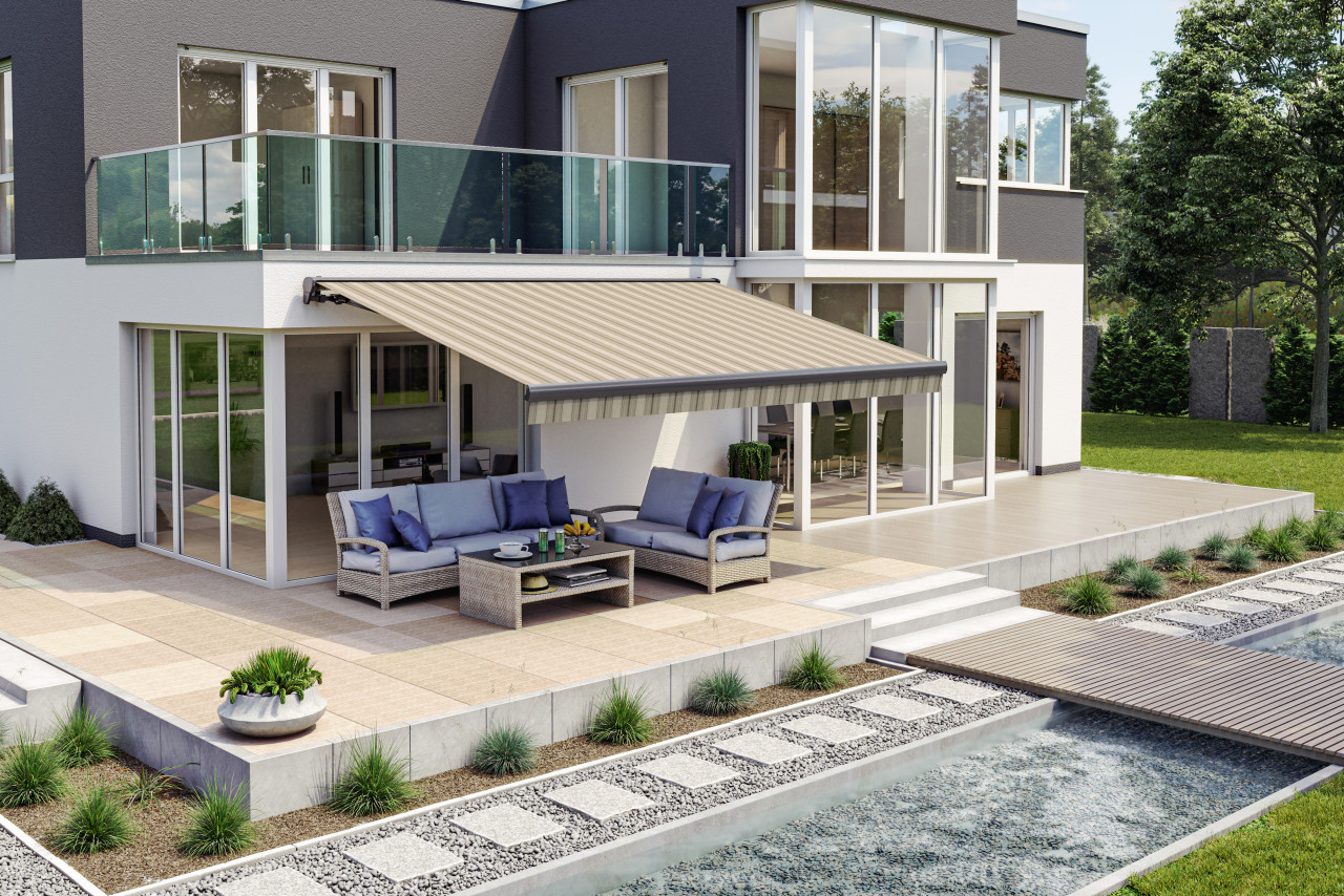 Wismar Halbkassettenmarkise beige-braun gestreift