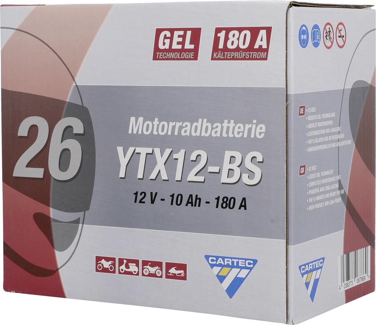 Cartec Gel Motorradbatterie YTX12-BS 10Ah 180A GLO680456085