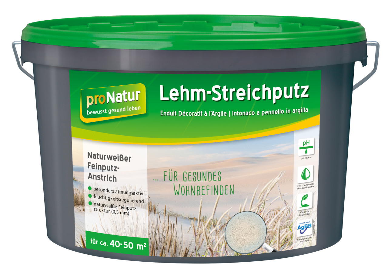 Pronatur Lehmstreichputz 18 kg 0,5 mm fein weiß GLO765053742