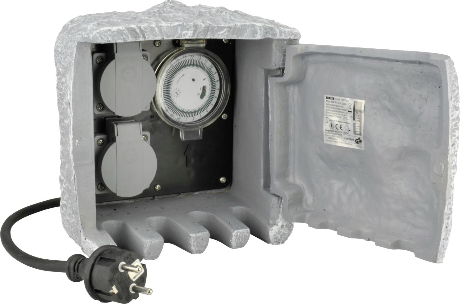 Steckdosen-Verteiler Stein 2 Steckdosen, 1 Zeitschaltuhr, 1,5 m Zuleitung