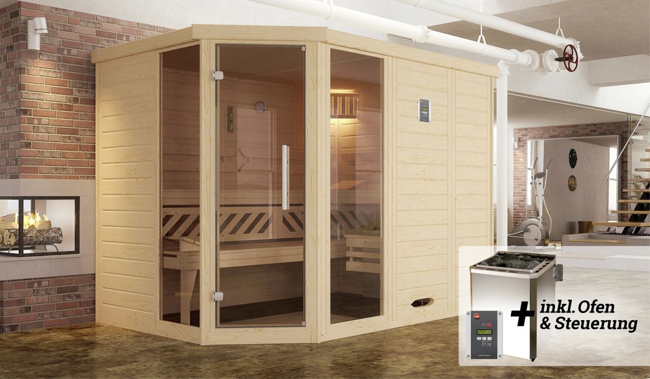 weka Premium Massivholz-Elementsauna Kemi Eck Gr. 3 Sparset 7,5 kW GLO782281638