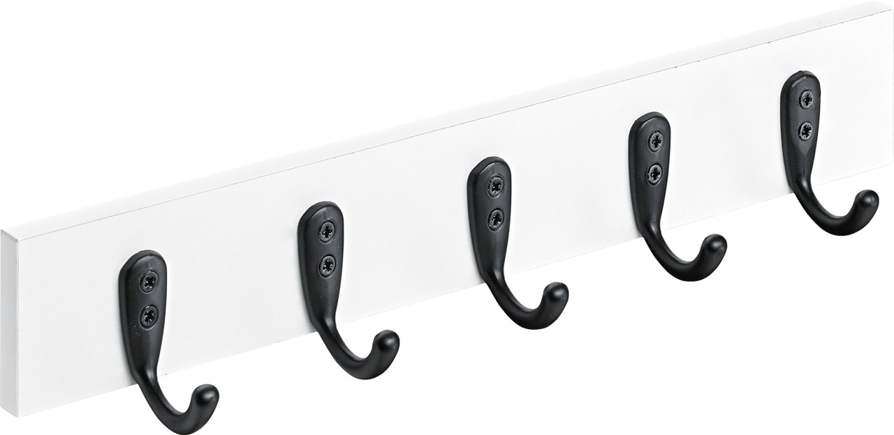 Hettich Garderobehakenleiste mit 5 Haken 400 x 60 x 60 mm Holz weiß/schwarz - 1 Stück GFM9d0352ae3