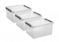 Sunware Aufbewahrungsbox Q-Line mit Deckel 60 x 40 cm 62 L transparent 3er Set