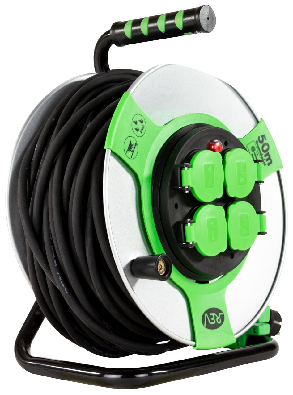 REV Kabeltrommel Außen 50 m H05RR-F 3G1,5mm², schwarz grün