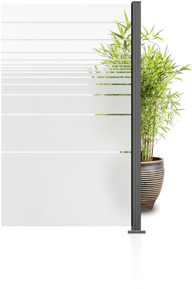 Ambiente Glaszaun Erweiterungsset Klarglas mit Siebdruck 187 x 107,2 cm grau