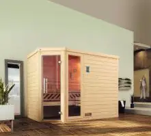Weka Massivholzsauna Turku 3 mit Glastür und Fenster