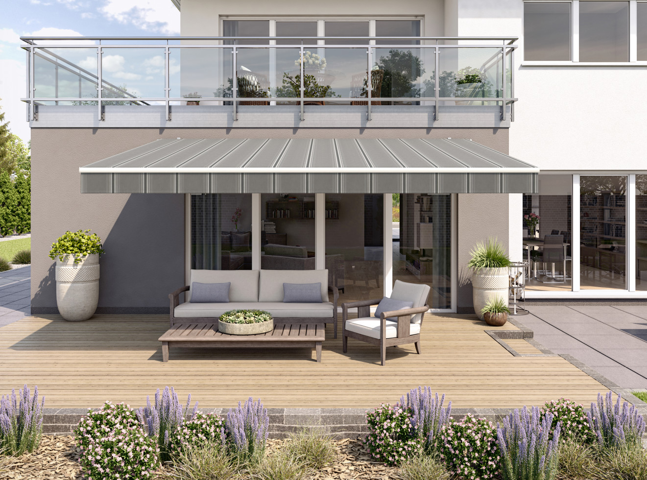 Gelenkarmmarkise Classic grau-schwarz gestreift inkl. Handkurbel