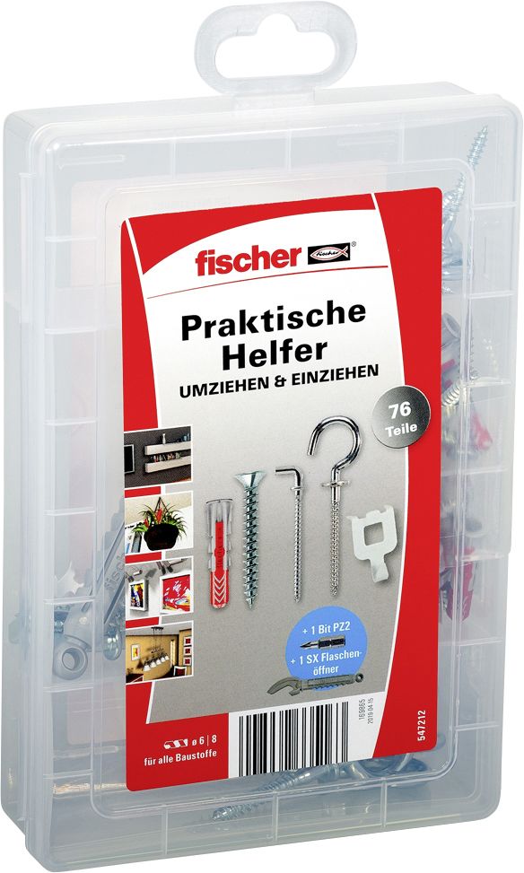 Fischer Sortimentskasten Praktische Helfer Umziehen & Einziehen - 76 Stück GLO763041575