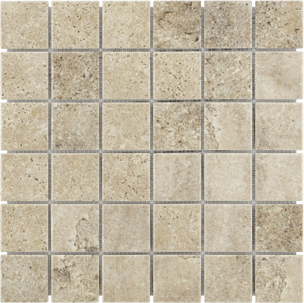 Mosaikfliese 29,7 x 29,7 cm travertin beige Steinmaß: 4,7 x 4,7 cm rutschhemmend