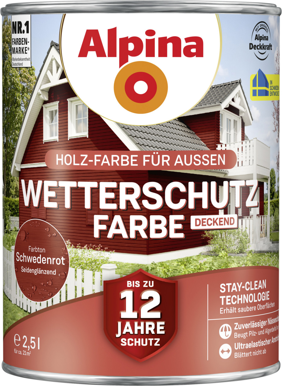 Alpina Wetterschutzfarbe 2,5 L schwedenrot