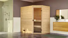 Weka Massivholzsauna Valida Eck 1 mit Glastür