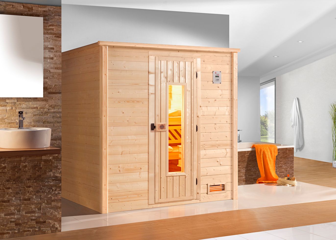 Weka Massivholzsauna Bergen 1 mit Holztür
