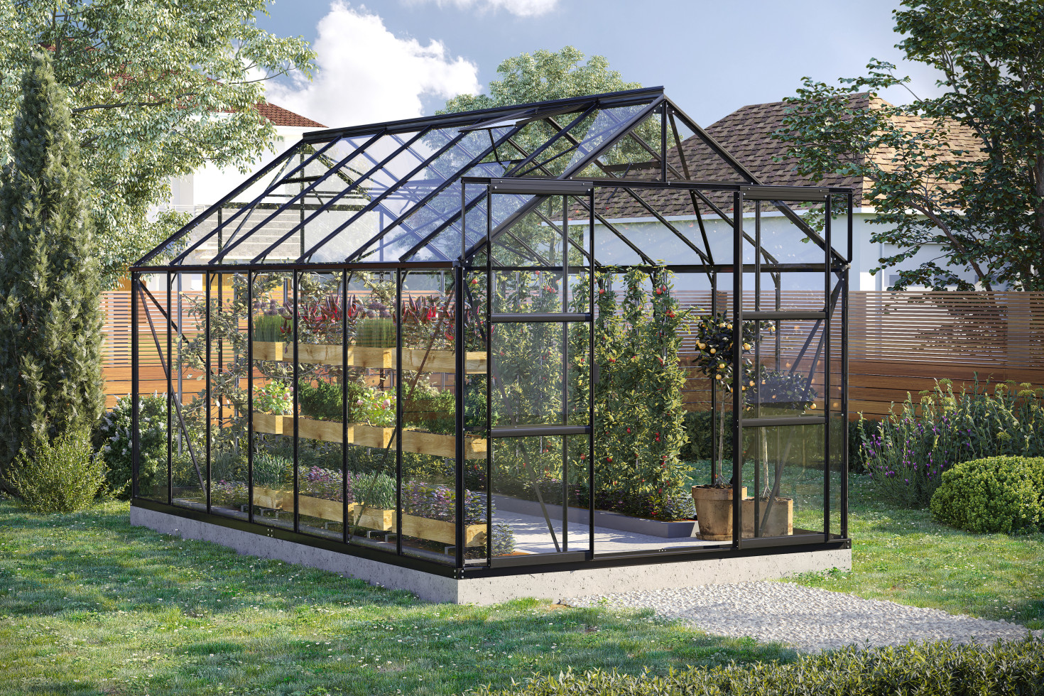 Vitavia Gewächshaus-Set Uranus 11500 ESG 3 mm schwarz 254 x 441 cm