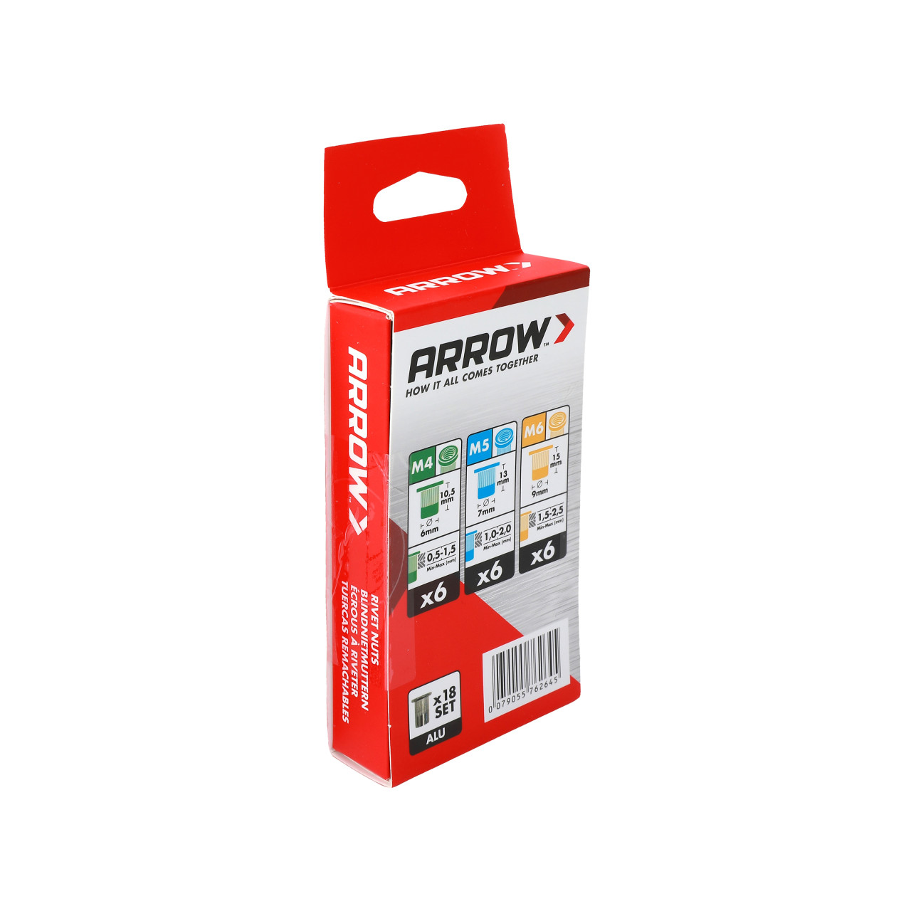 Arrow Blindnietmutter Set mit M4/M5/M6 Gewinde Aluminium 18 Stück