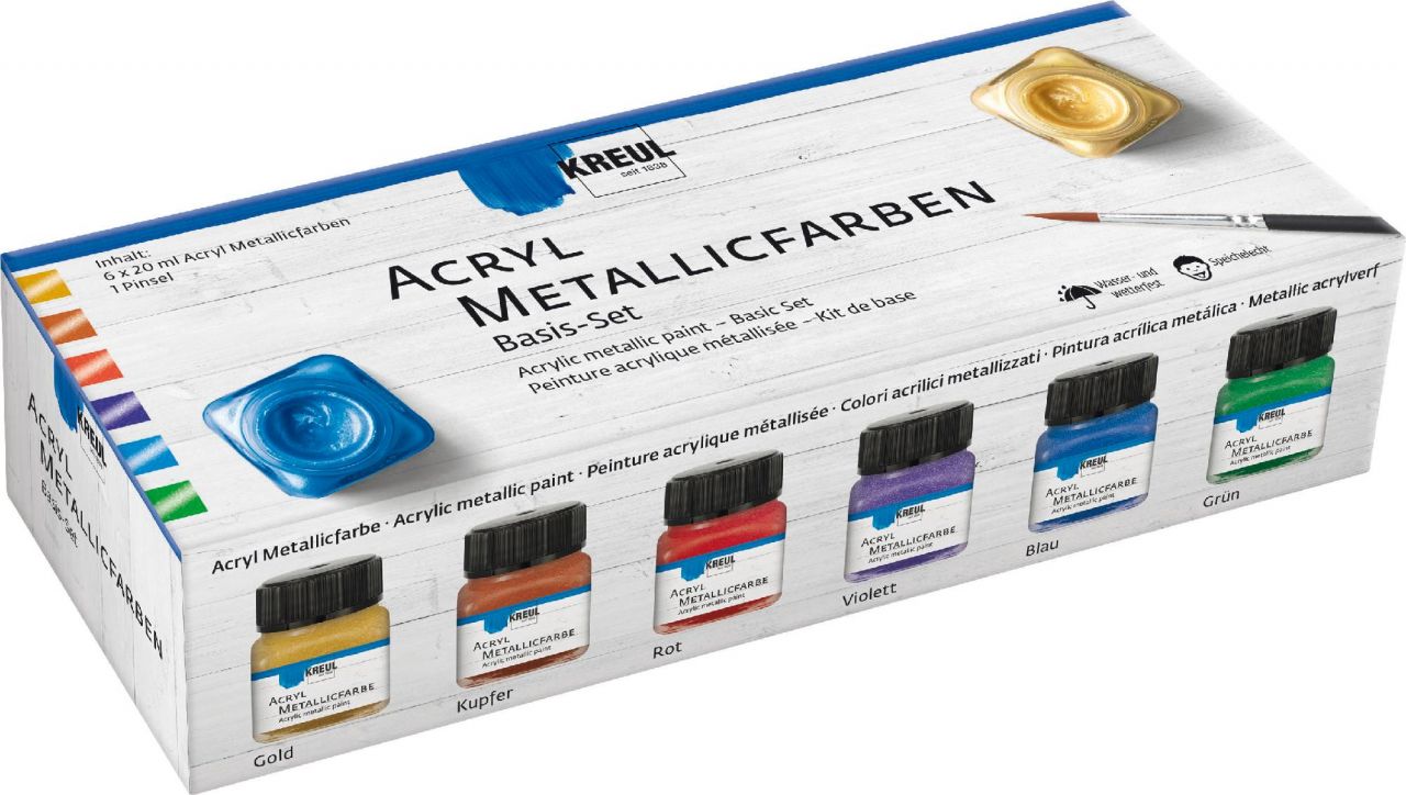 Kreul Acryl Metallicfarben Basis 6er Set je 20 ml GLO663151465