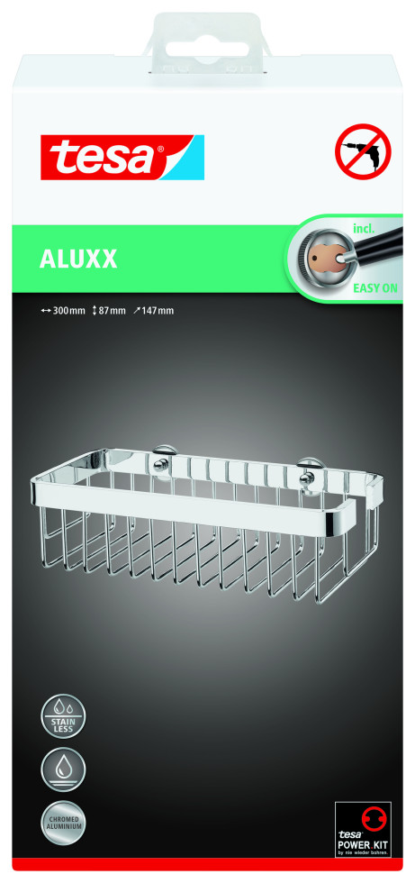 tesa Duschkorb Aluxx zum Kleben viereckig 1 Ablage verchromt 30 cm