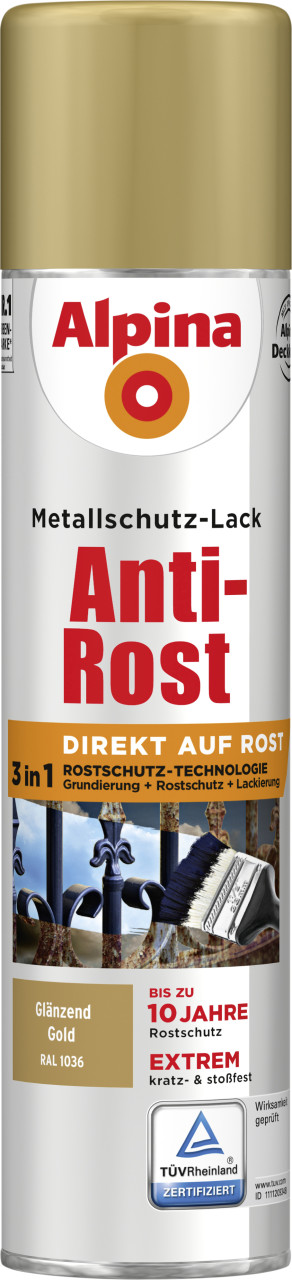 Alpina Sprühmetallschutz-Lack Anti Rost 400 ml gold glänzend