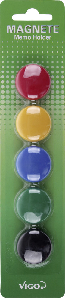 Vigo Magnete für Magnettafeln 5er Pack, bunt, rund GLO795650117