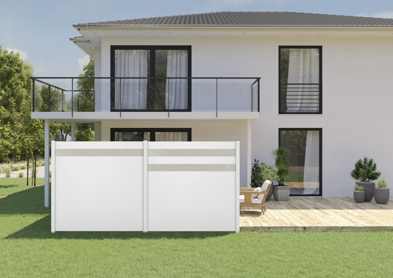 Ambiente Alu-Zaun Paneel 150 + ESG 8 mm 180 cm x 180 cm 22 mm stark