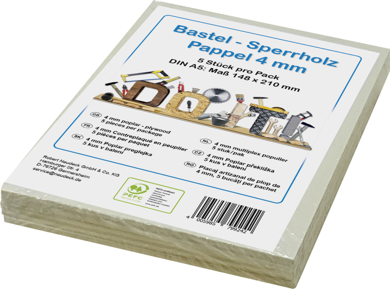 Bastelsperrholz Pappel DIN A5 21 x 14,8 cm, 4 mm