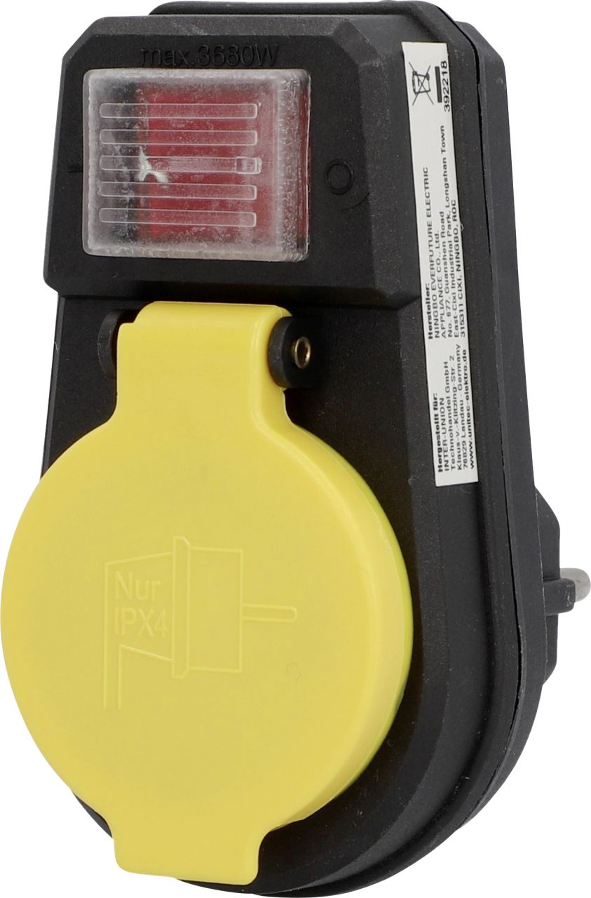 Zwischenstecker mit Schalter IP44 schwarz