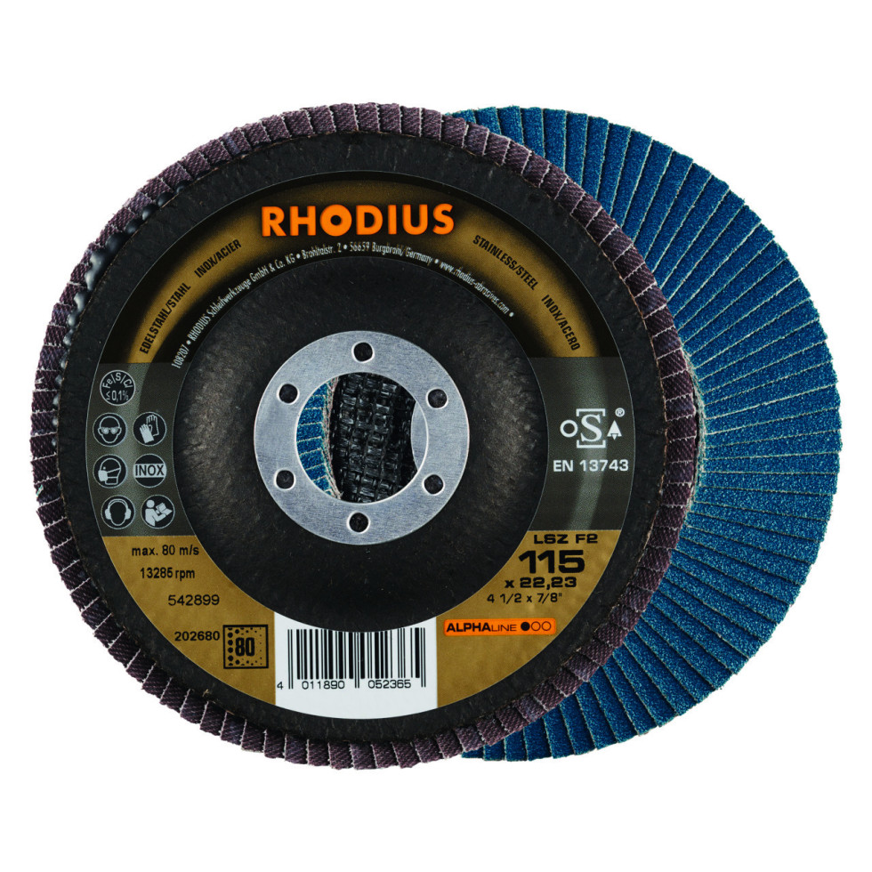 Rhodius Schleifscheibe LSZ F2 K80 Stahl Ø 115 mm Bohrung 22,23 mm 5 Stück