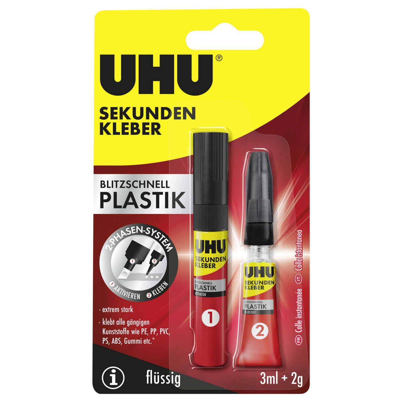 UHU Sekundenkleber Plastik Tube 2 g + Aktivator 3 ml