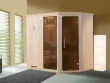 Weka Element-Ecksauna Varberg 1 mit Glastür und Fenster