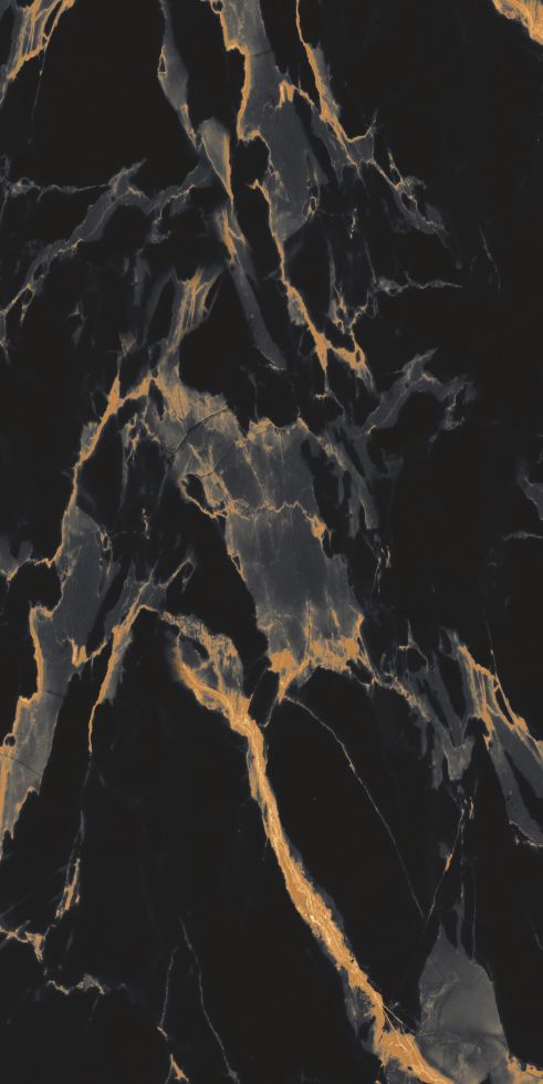 Bodenfliese Feinsteinzeug Marquina Gold 120 x 240 cm schwarz