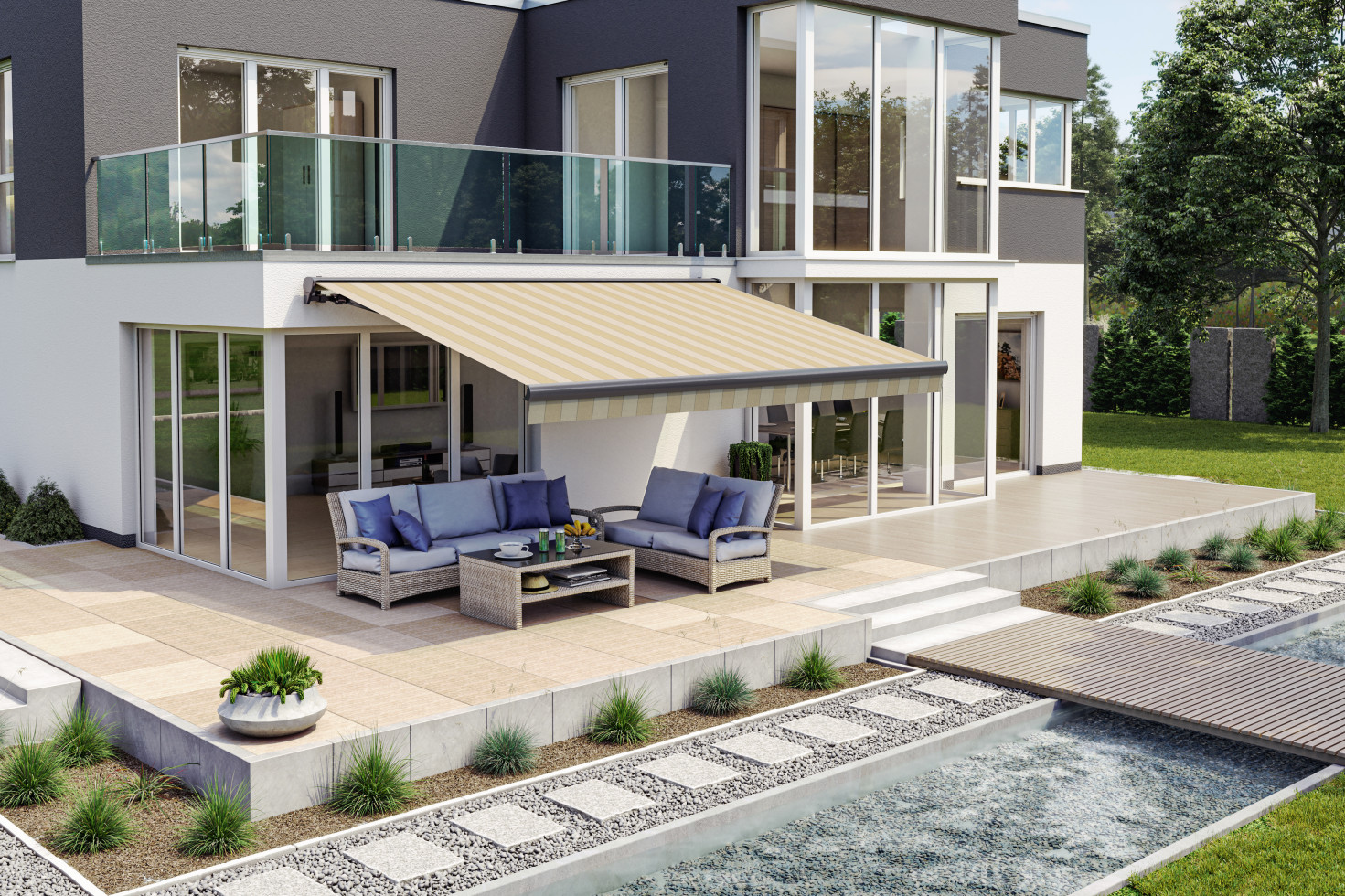 Wismar Halbkassettenmarkise beige gestreift