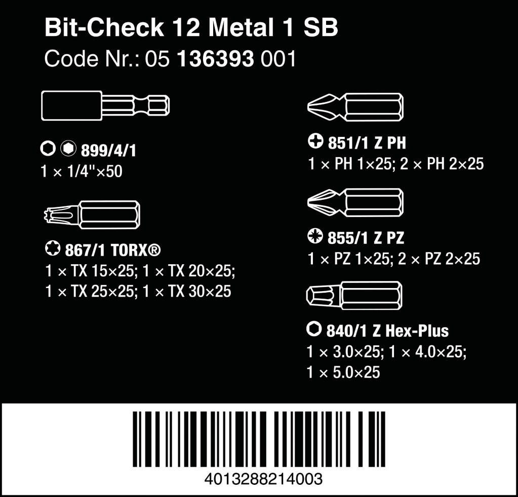 Wera Bit-Set Bit-Check 12 Metal 1 SB 12-teilig kaufen | Globus Baumarkt