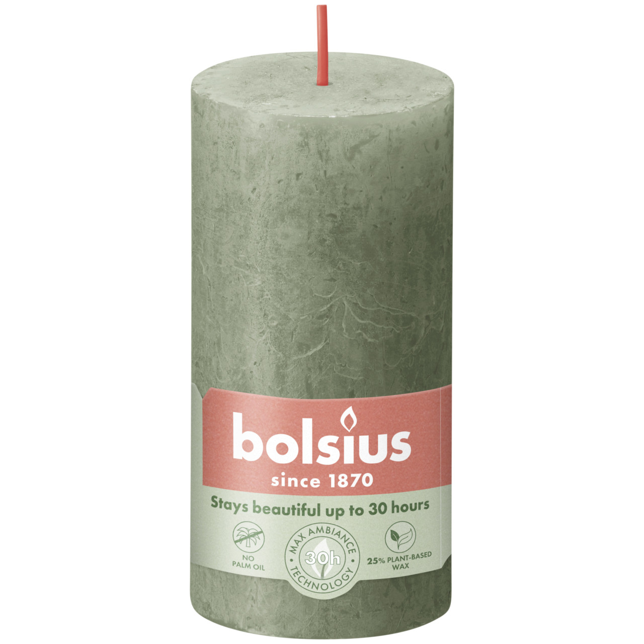 Bolsius Rustik Stumpenkerze Olivengrün, Höhe: 10 cm , Ø 5 cm