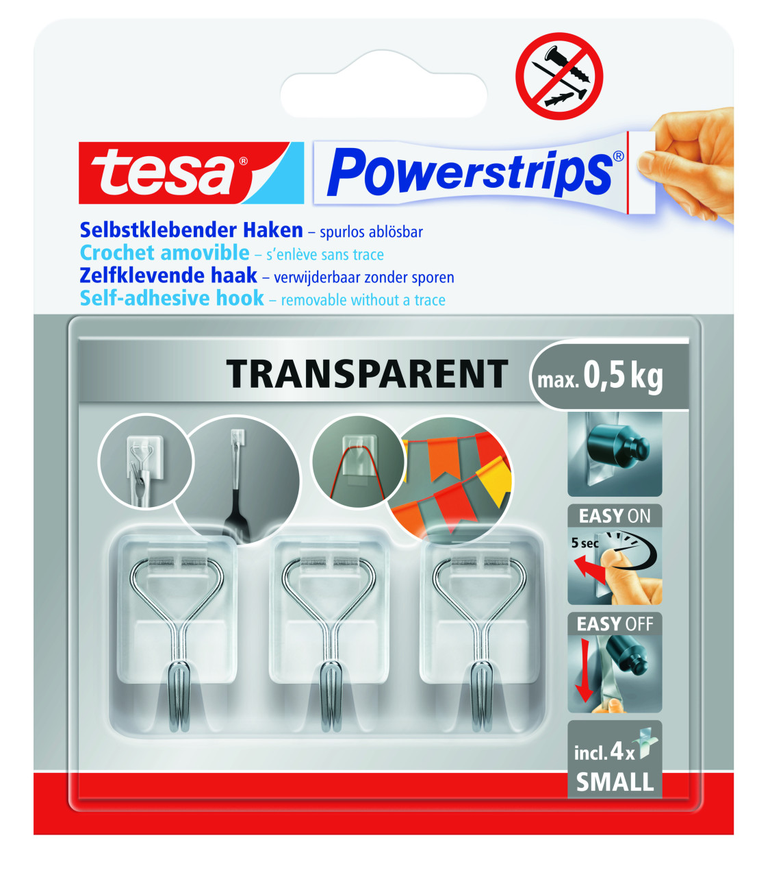 tesa Haken Powerstrips Drahthaken 3er-Set transparent
