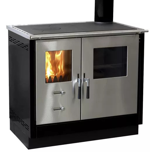 Firefix Küchenherd MAAS Stahlverkleidung schwarz mit einer Edelstahlfront 83 kW GLO774200133