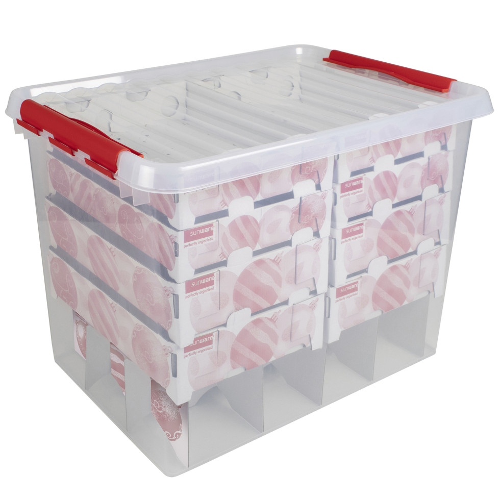 Sunware Q-Line Caja De Almacenaje Para Chucherías 26L Con Bandejas Para 75 Chucherías Transparente Rojo