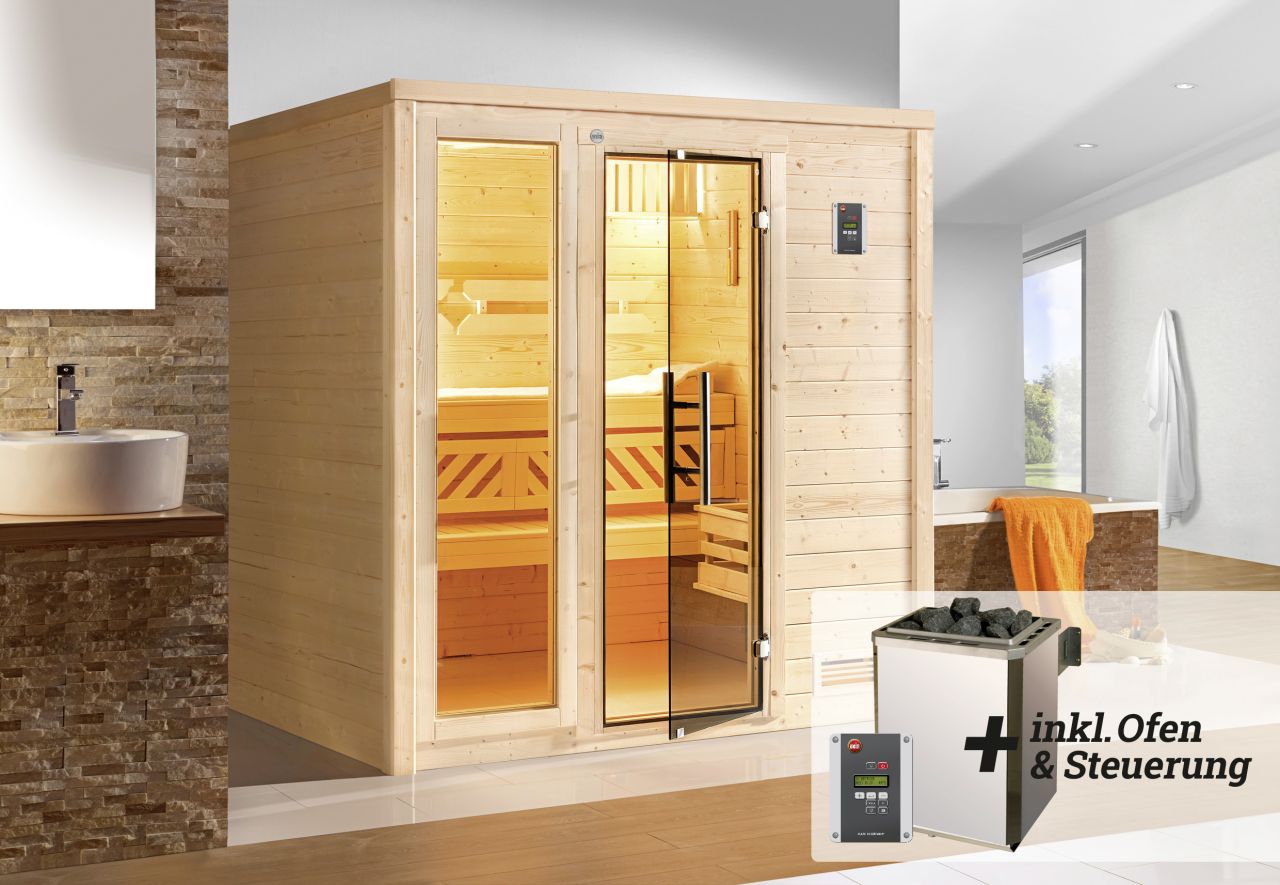 Weka Premium Massivholz-Sauna Bergen Gr. 2 Sparset 7,5 kW OS GLO782281645